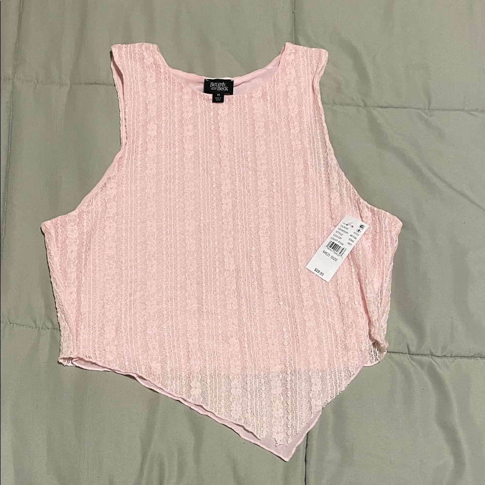 NWT Beverly and Beck Light Pink Lace Asymmetrical Tank Top
